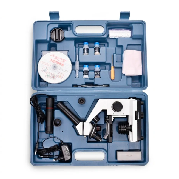 Микроскоп школьный Эврика 40х-1280х с видеоокуляром в кейсе